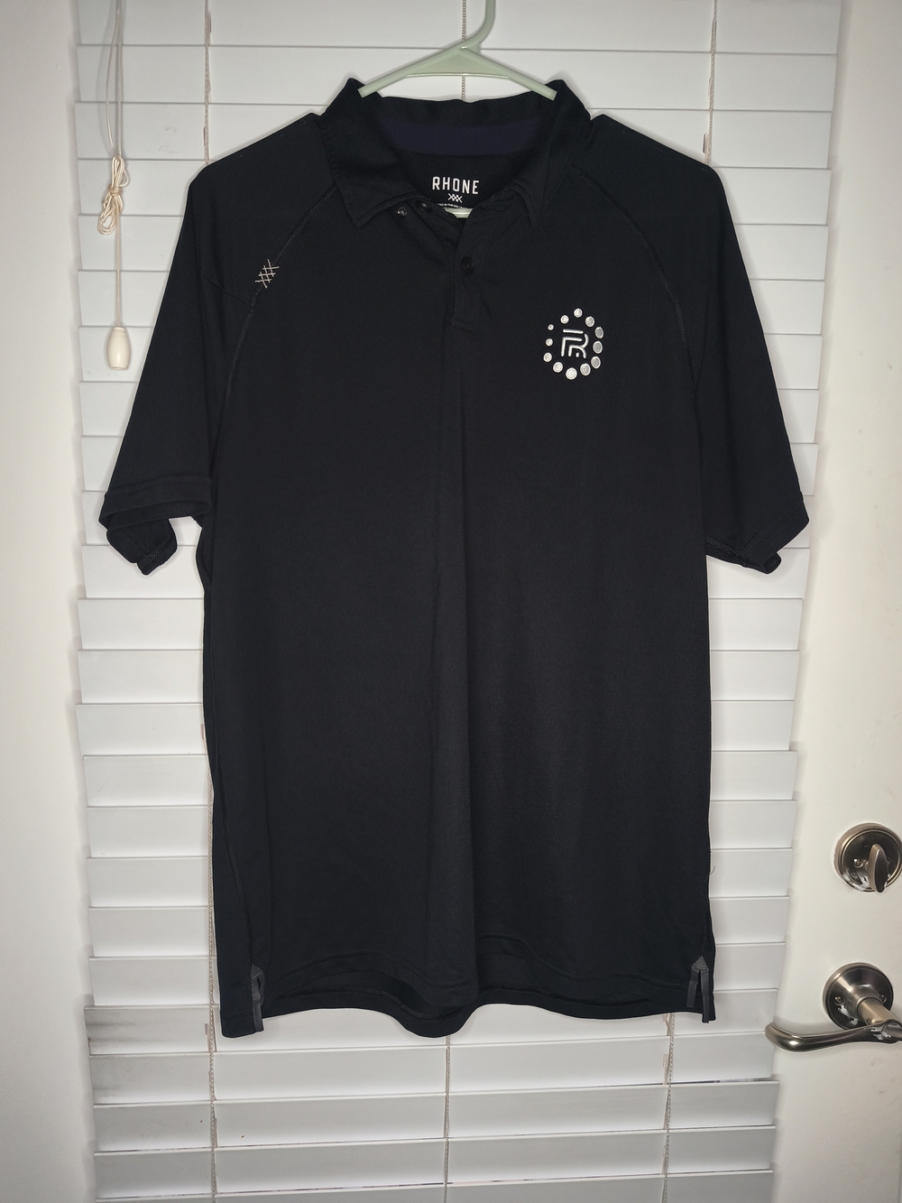 Rhone Men's Short Sleeve Sport Polo Shirt Black Top Size L Breathable Golf EUC